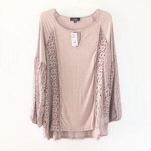 ⭐️ NEW SUZANNE BETRO Boho Lace Shift Tunic Medium Tan